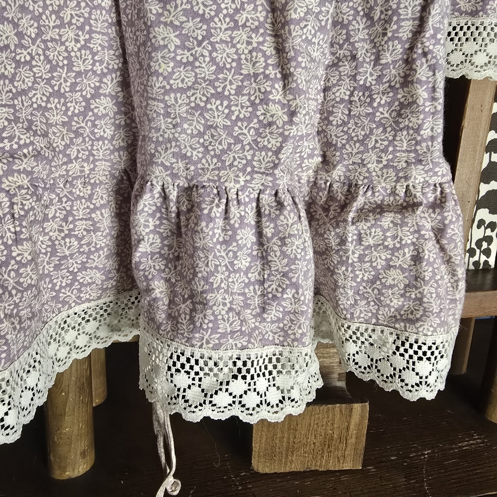 Vintage Handmade Girls Tie Waist Lace And Cotton Prairie  Dress - Picture 6 of 7